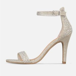 MATERIAL GIRL BLAIRE Rhinestone Crystal Heels Prom Champagne Women's 10 EUC